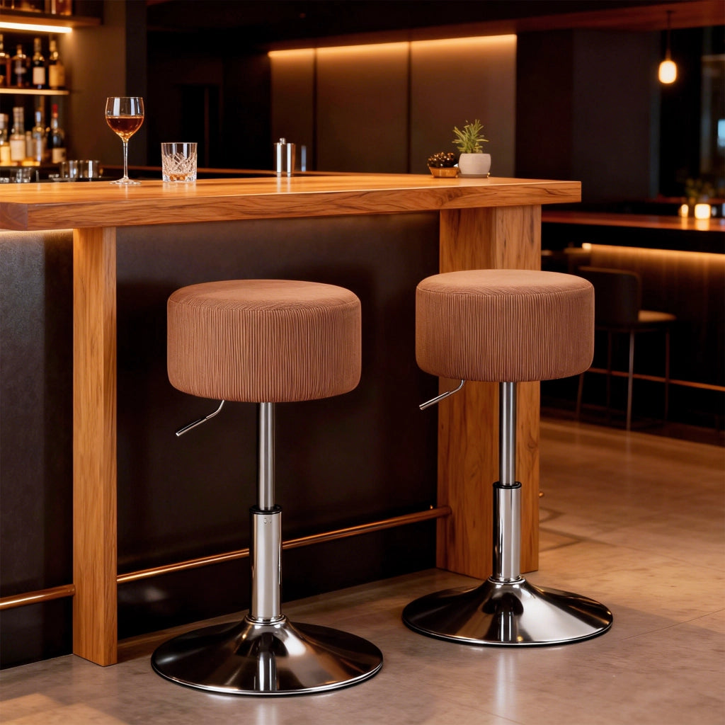 Sgabello Regolabile in Altezza 52-66 cm con Rivestimento in Velluto ¨C zephmum ¨C Marrone