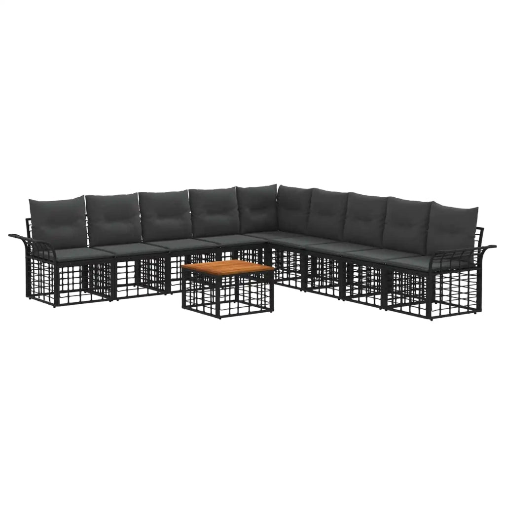 Set di divani da esterno 10 pcs Nero e Grigio scuro Poliestere