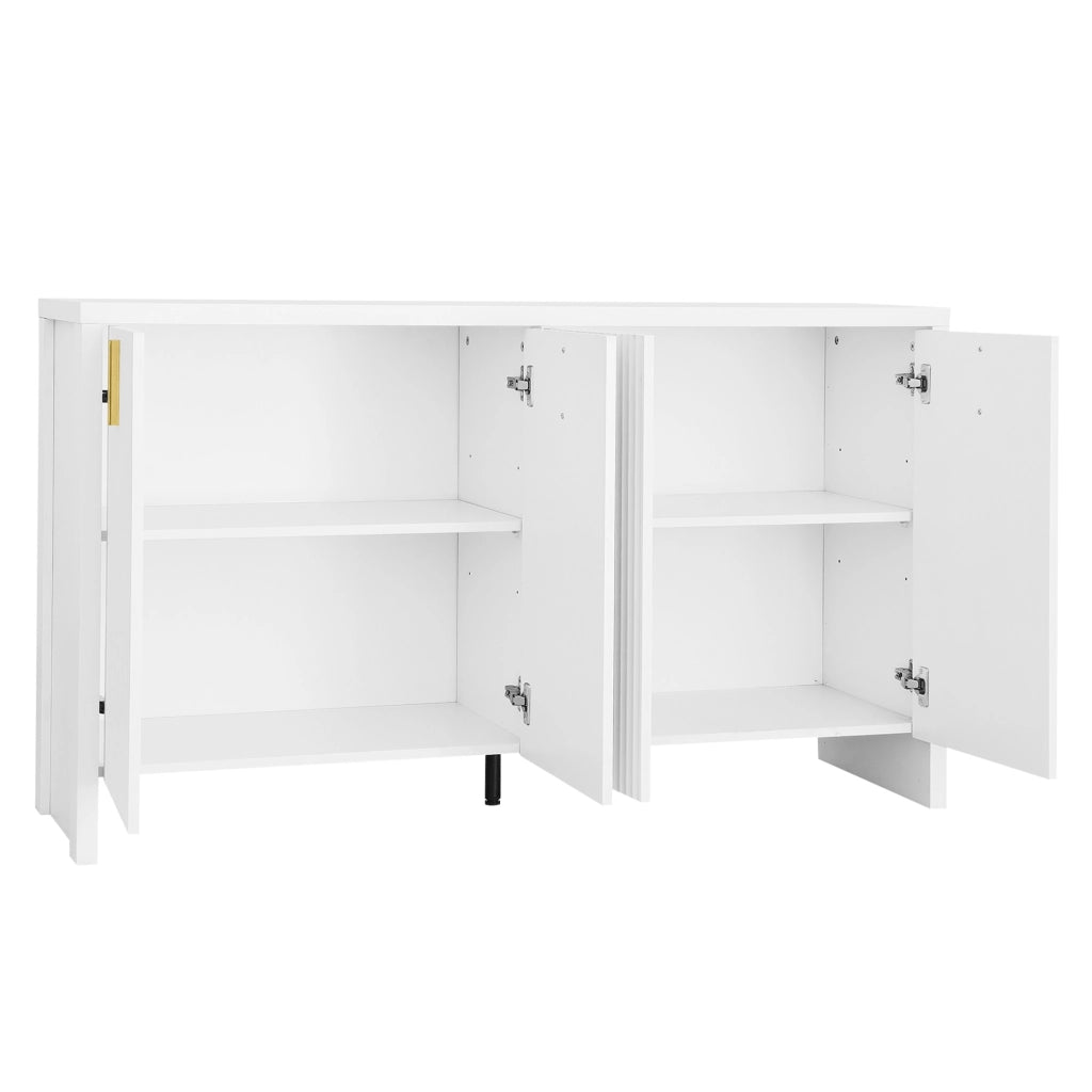 Madia con 4 Ante e Ripiani Regolabili; Maniglie Dorate; Stile Moderno; in Pannelli Truciolari; 140??38??80 cm; Bianco