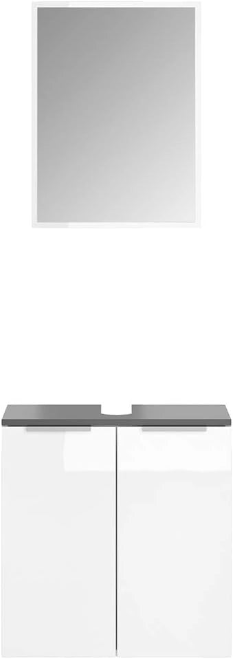Set mobili bagno Otis, Bianco, 58 cm, composto da specchio da bagno e mobile sottolavabo