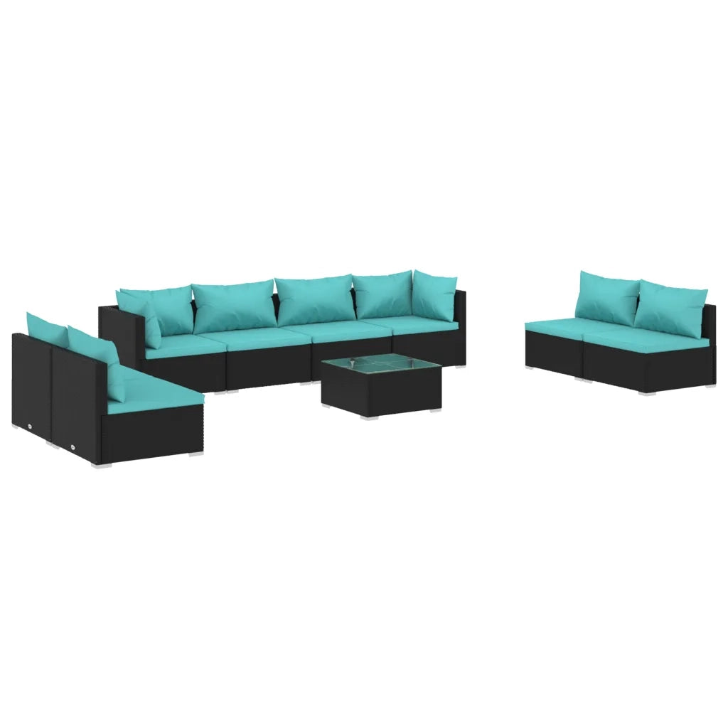 Set Divani da Giardino 9 pz con Cuscini in Polyrattan Nero cod mxl 34592