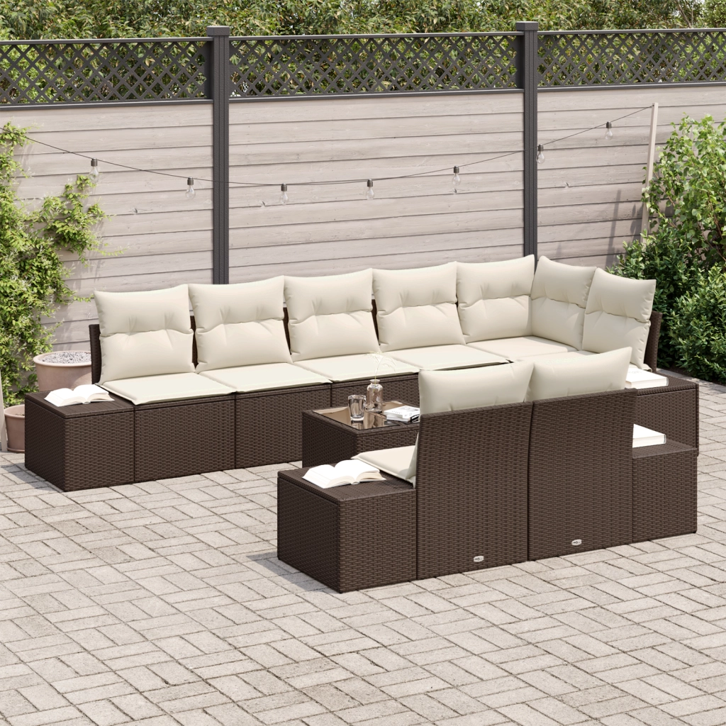 Set Divano da Giardino 8 Pezzi con Cuscini Grigi in Rattan Polietilene