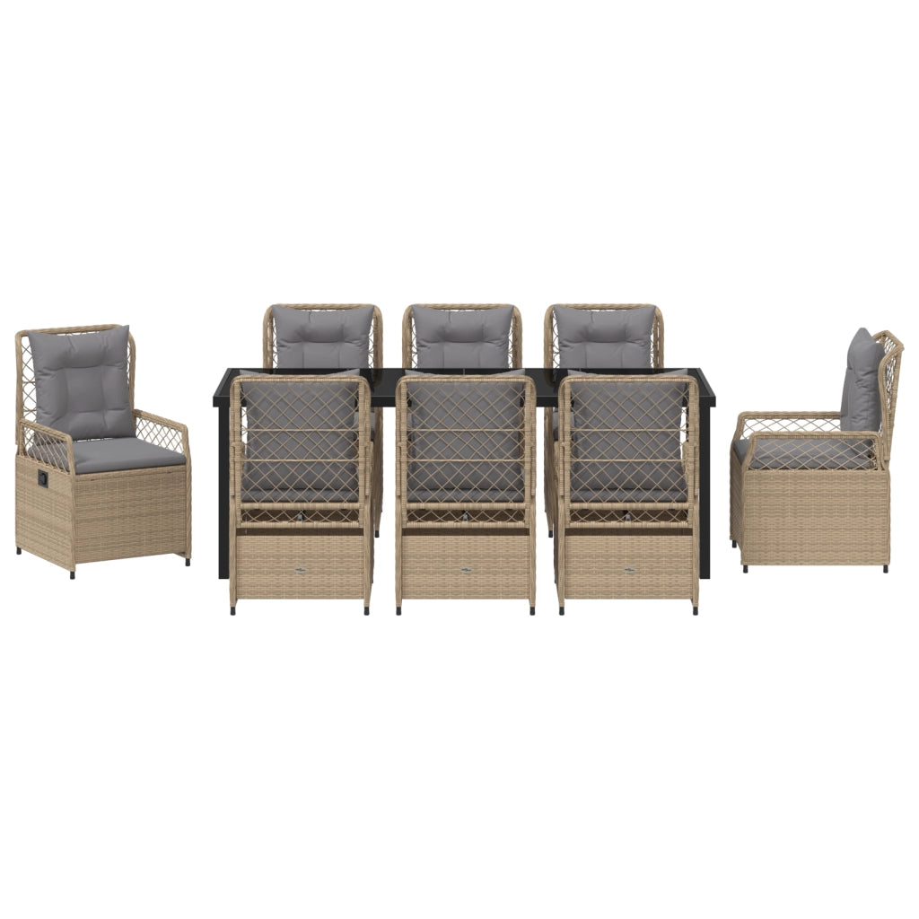 Set da Pranzo da Giardino 9 Pezzi Polyrattan Beige