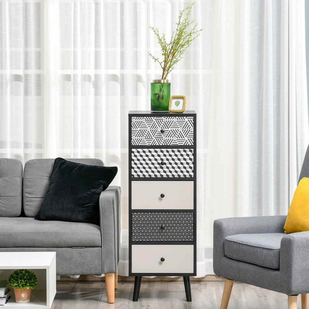 Cassettiera 5 Cassetti 39,5x39,5x110 cm in MDF Nera e Grigia