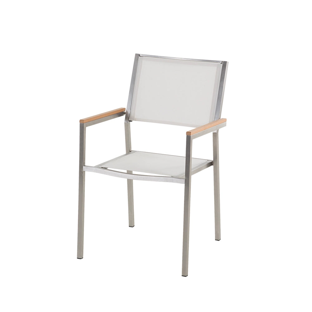 Set da pranzo da giardino Bianco Alluminio Acciaio Inox 6 Posti Mobili da Esterno Moderni