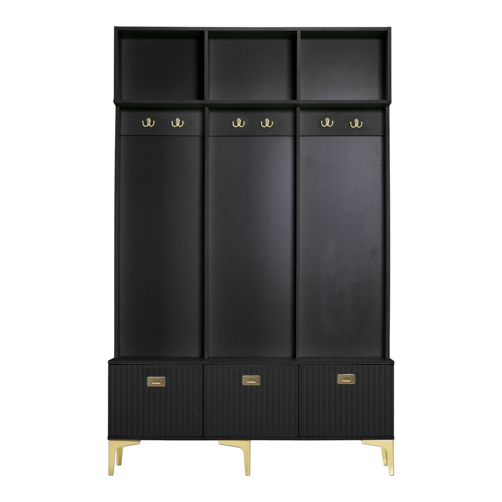 Guardaroba da ingresso multifunzionale con panca, scarpiera e ganci, colore nero, 120 x 23,5 x 191,5 cm
