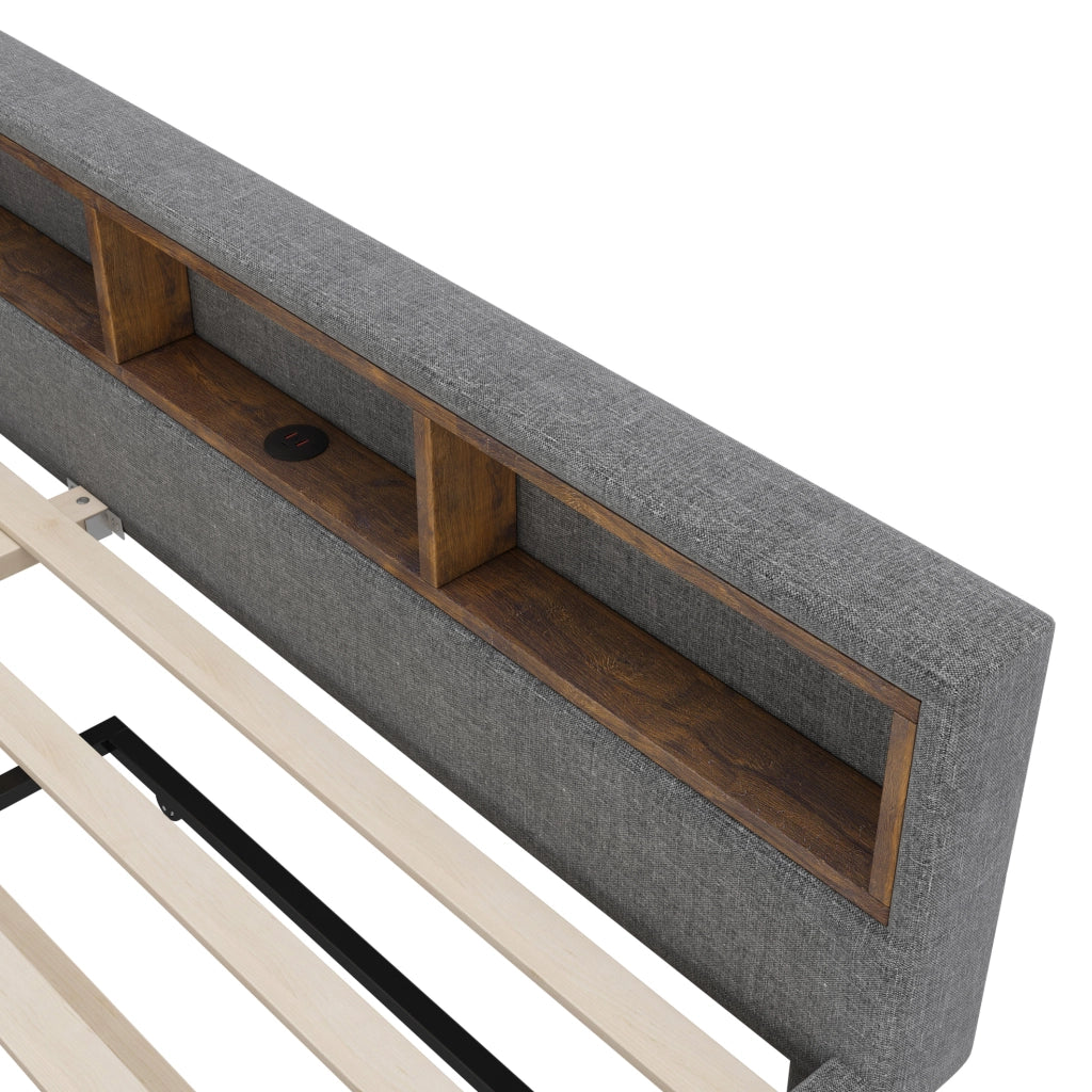 Letto estraibile 140x200 cm grigio con LED, USB-C e vani contenitore