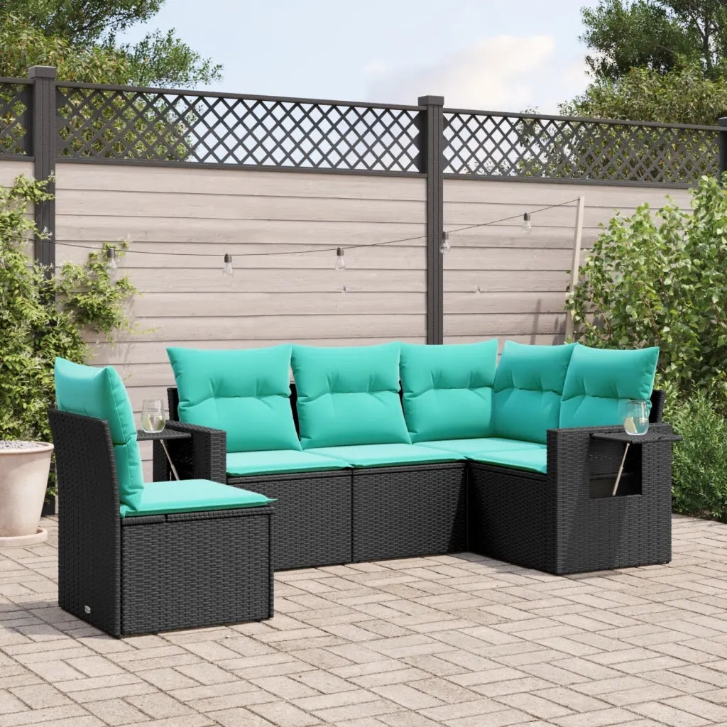 Set Divani da Giardino 5 pz con Cuscini Nero in Polyrattan 3220166