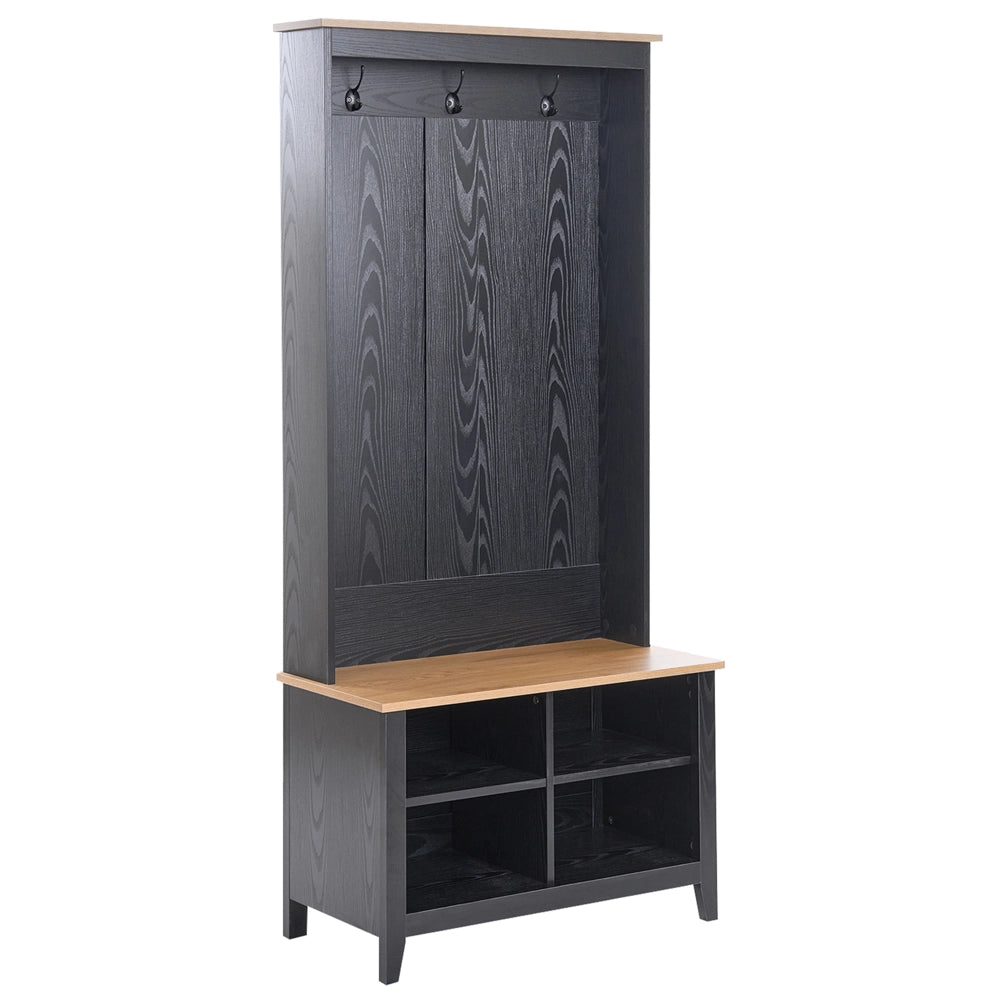 Scarpiera con appendiabiti MDF nero e marrone chiaro 4 scomparti per scarpe 3 ganci