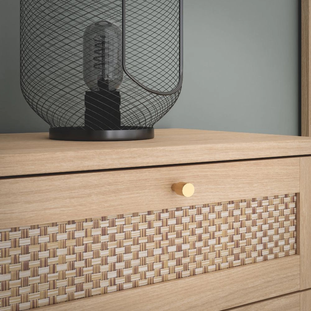 Cassettiera Livia 3 cassetti in rovere con dettagli effetto Rattan 90.4x41.4x80H