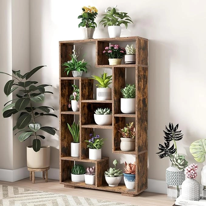 Libreria Geometrica 120 cm, Scaffale per Libri con Ripiani Aperti, Scaffale da Esposizione Moderno con Kit Anti-ribaltamento, Ideale per Casa Ufficio o Soggiorno (Marrone)