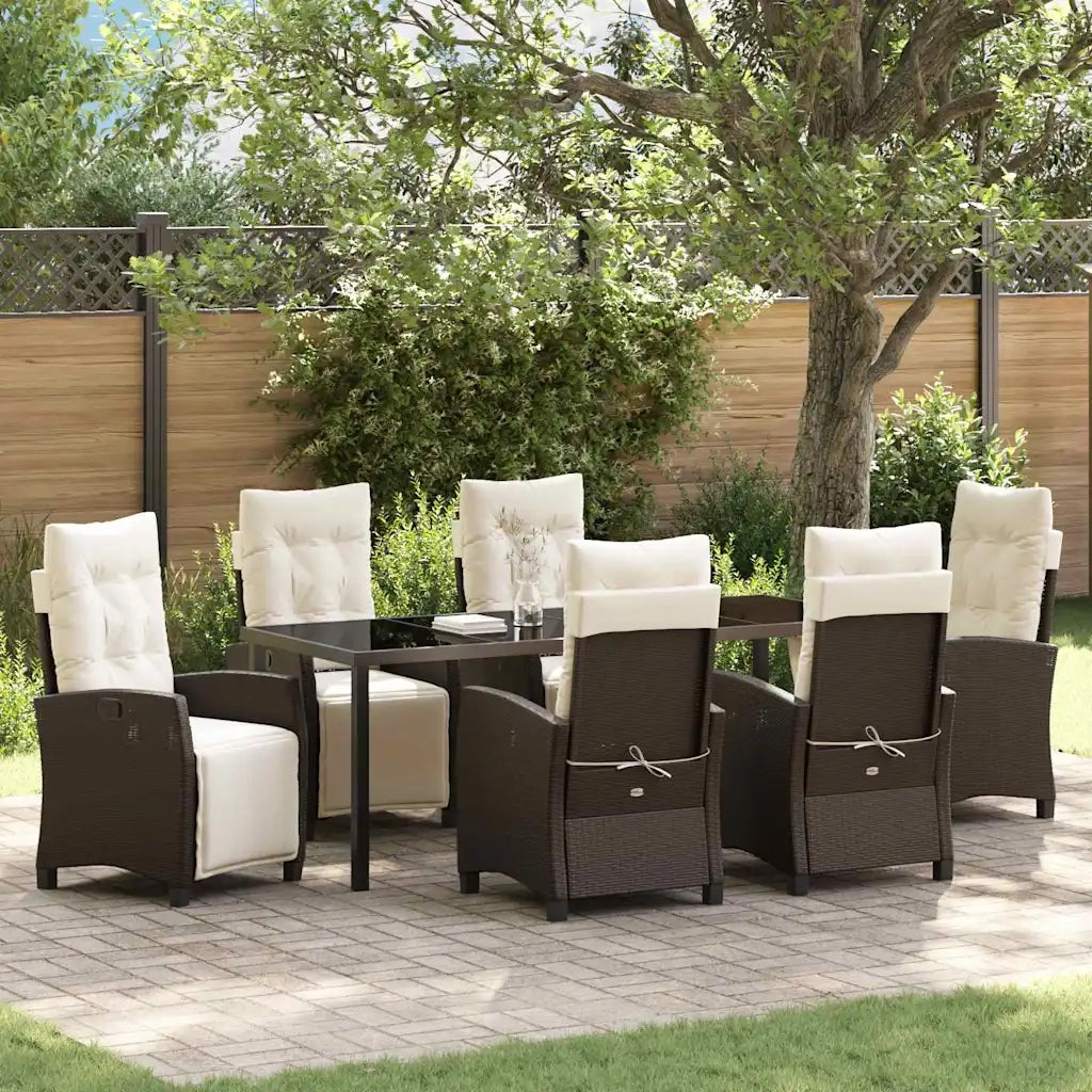 Set da Pranzo per Giardino con cuscino 7 pcs Marrone polyrattan 3380433
