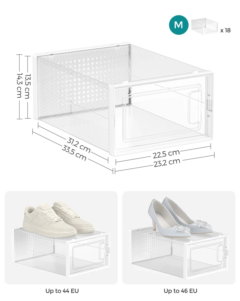 Scatole per scarpe set da 18 contenitore pieghevole per scarpe fino alla misura 44 trasparente e bianco 12_0004443