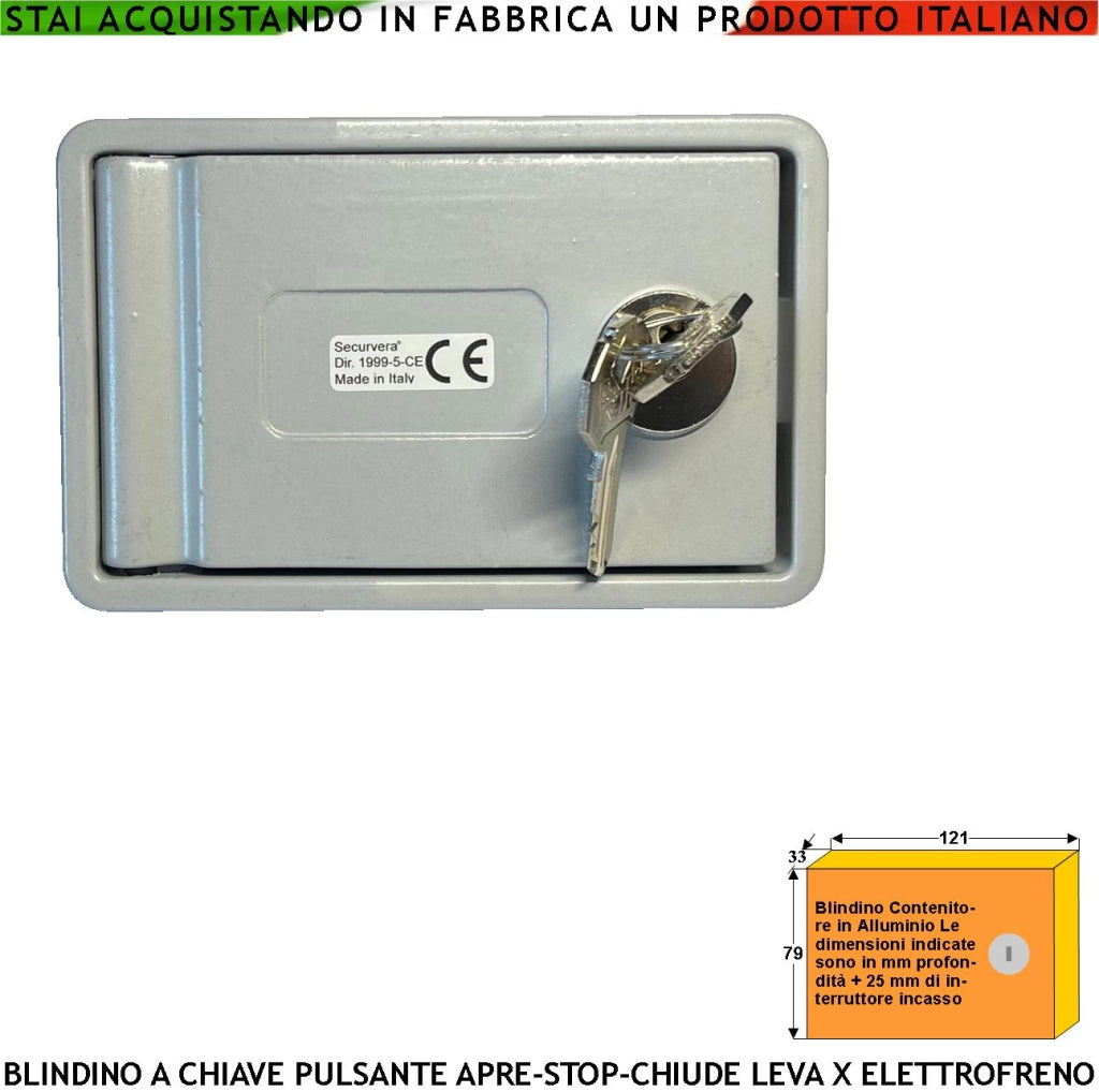 Blindino in Alluminio da Incasso Con 2 Chiavi Pulsante Elettrico Apre Chiude 15A 230 V Leva di Emergenza Assenza Rete Sblocco Elettrofreno Montaggio Esterno a Parete Per Automatismi Comando Elettrico