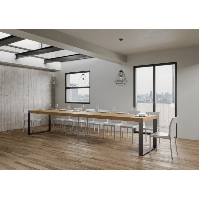 Tavolo allungabile 90x180/440 cm Tecno Premium telaio Antracite - Quercia Natura