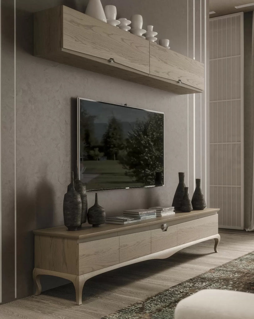 Mobile porta tv in legno con pensile in frassino l.247 p.50 - Mobili 2G