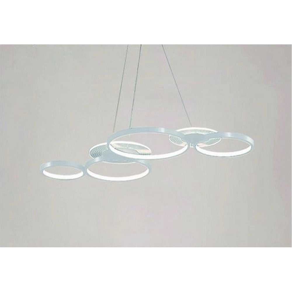 Trade Shop - Lampadario A Sospensione Led Bianco 62w 6 Anelli Luminosi Moderno Luce 6500k 71408 -