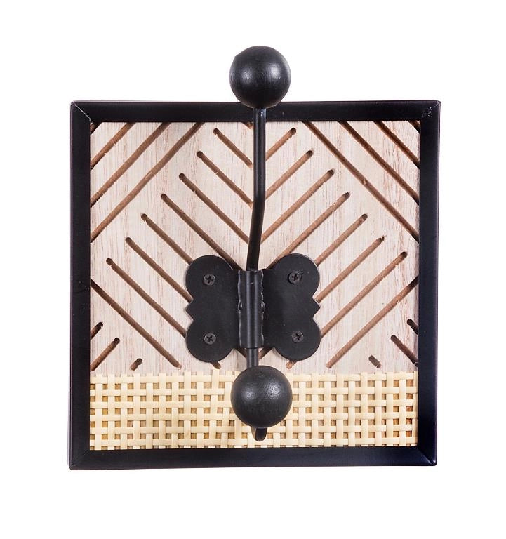 Appendino da cucina parete in legno mdf e rattan 1 gancio 15 x 5 x 17 cm
