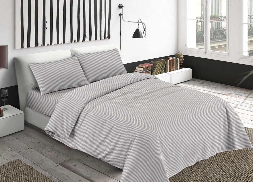 Sacco Copripiumino Piumone Letto In 100% Cotone Made Italy Vari Disegni RP - Piazza 1-2 - Bastoncino Grigio