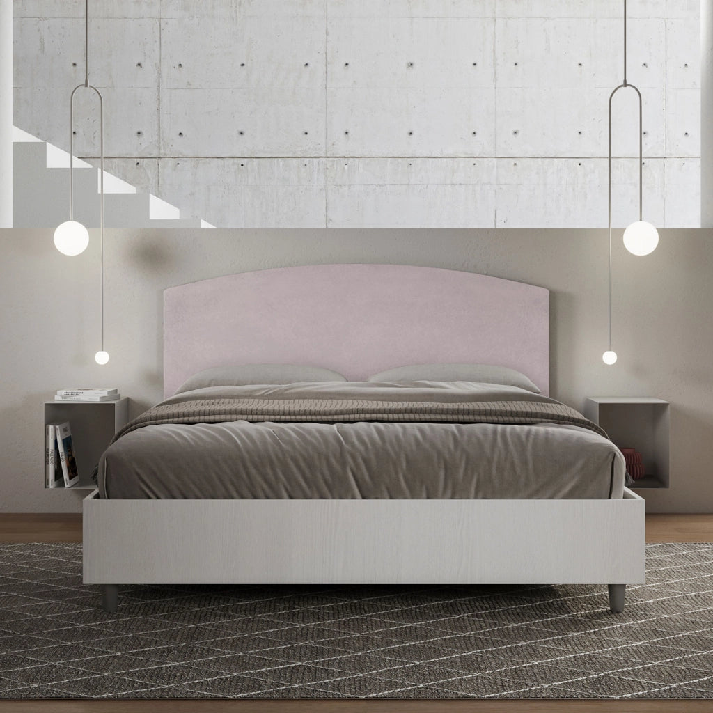 BS COM Letto matrimoniale contenitore 160x200 bianco frassino testata microfibra glicine