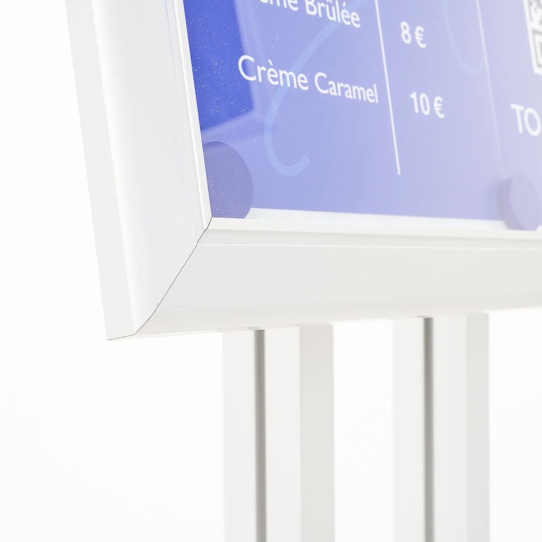 Espositore a Leggio con Piantana 51,4x79 cm in Alluminio con Led Porta Menù Silver