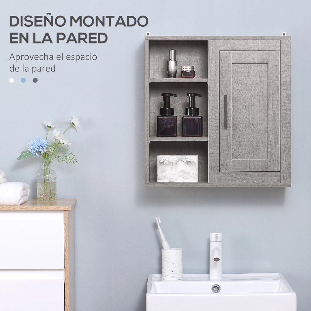 Mobile Bagno Sospeso con 3 Ripiani e Anta ¨C Zephmum ¨C Grigio 48x20x50 cm