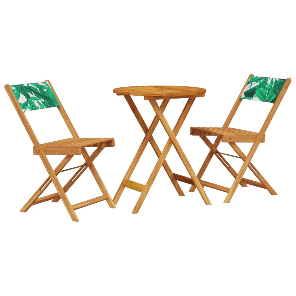 Set da Bistrot 3 pz | Set Salotto da Giardino Motivo Foglie in Tessuto e Legno Massello