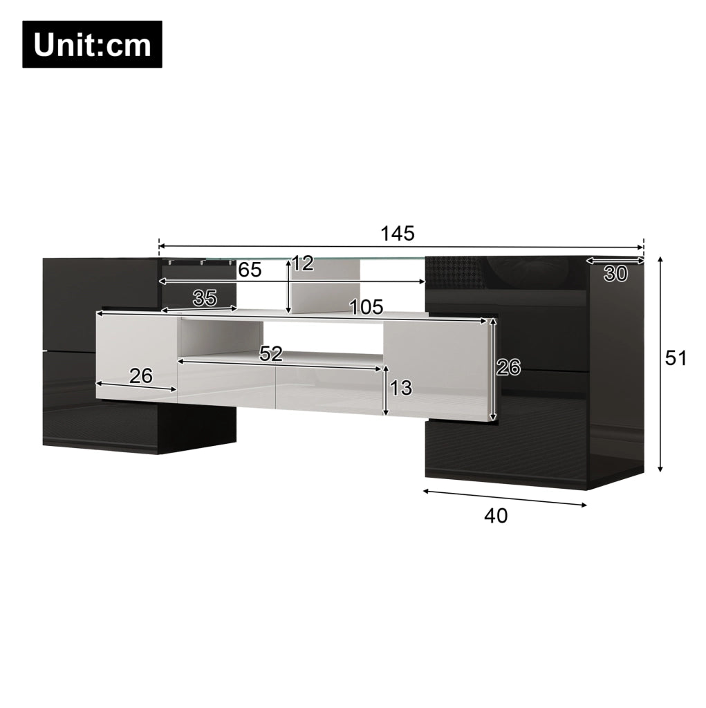 Mobile TV 145x30x51 cm con illuminazione LED multicolore e ampio spazio contenitivo