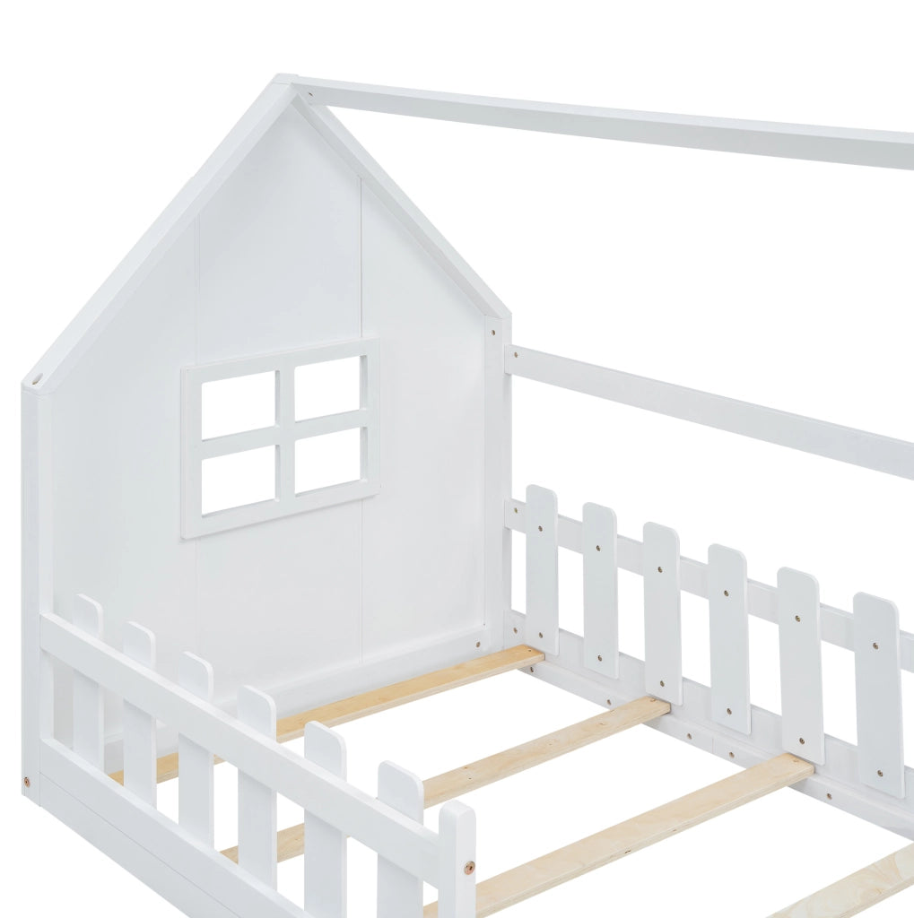 Letto per bambini a forma di casetta 90 x 200 cm in pino; bianco