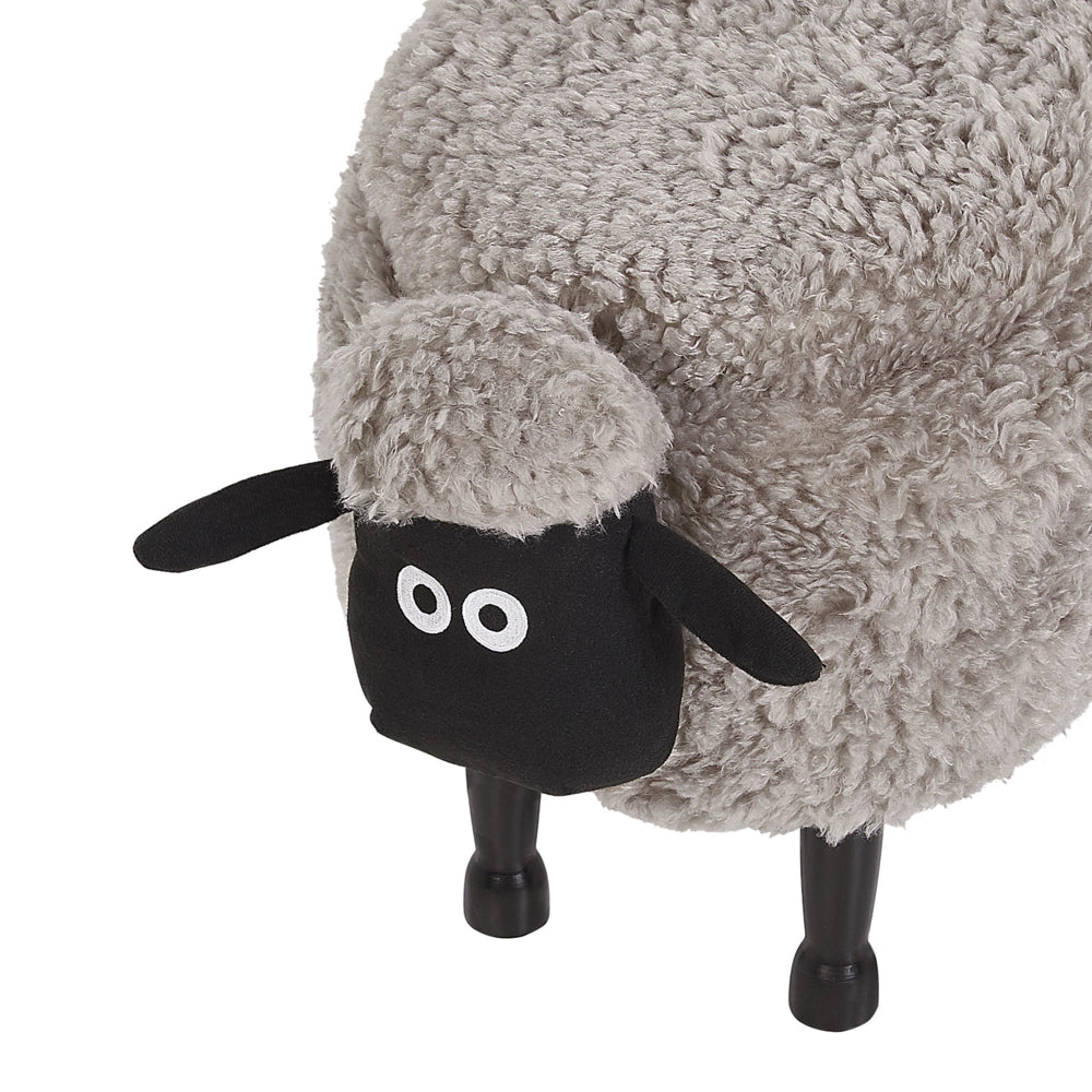 Pouf animaletto Sgabello per bambini Poggiapiedi in pelliccia sintetica grigia con gambe in legno portaoggetti Seggiolino per bambini