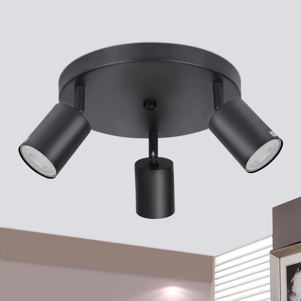 ZMH Faretto da soffitto neri 3 luci GU10 orientabili 350° rotondi metallo per soggiorno camera cucina senza lampadina