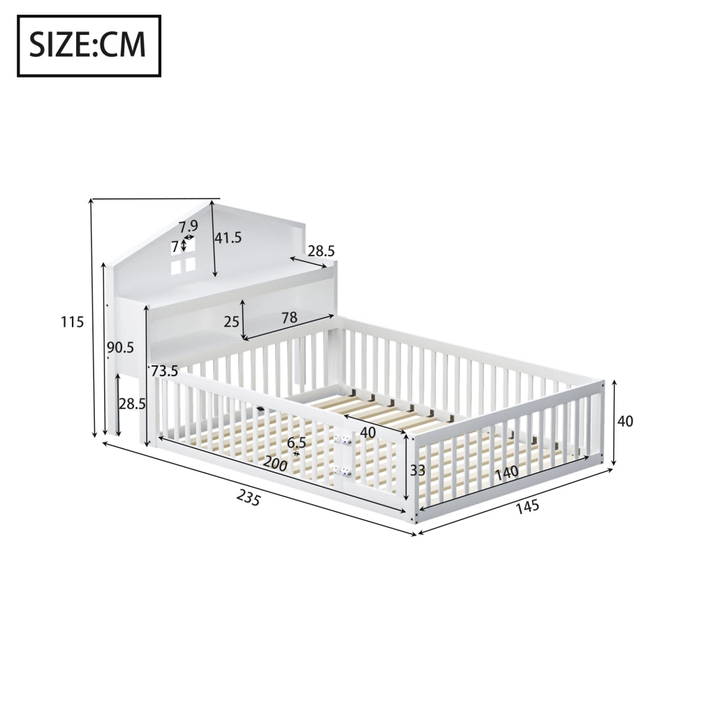 Letto a casetta per bambini 140x200 cm bianco con lavagna