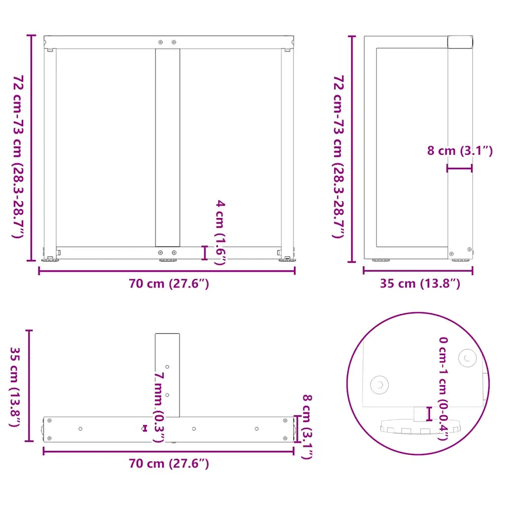 Gambe per tavolo da pranzo a forma di T 2 pz bianche 70x35x(72-73) cm in acciaio 4013057