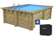 Piscina rettangolare in legno "Caimans 140" - 4,10 x 3,00 x 1,39 m + Mini pompa di calore 3,5 kW - Metallo - Grigio