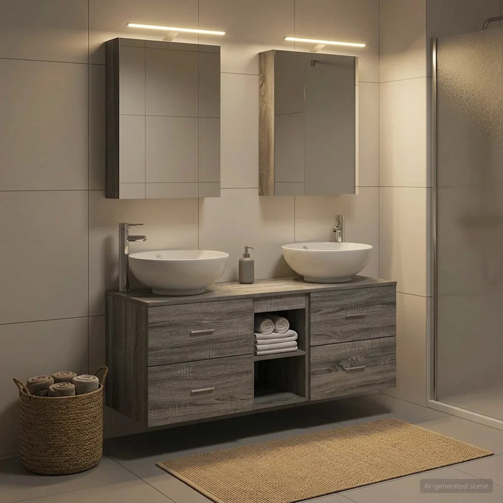 Set di mobili per il bagno 5 pcs Sonoma grigio 3406956