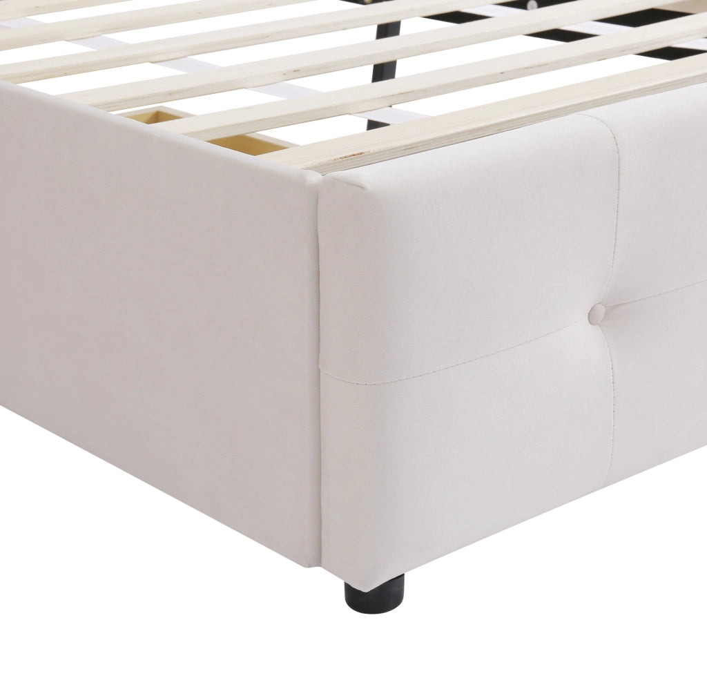 Letto imbottito 90x200 cm con cassetto; velluto beige (Senza materasso)