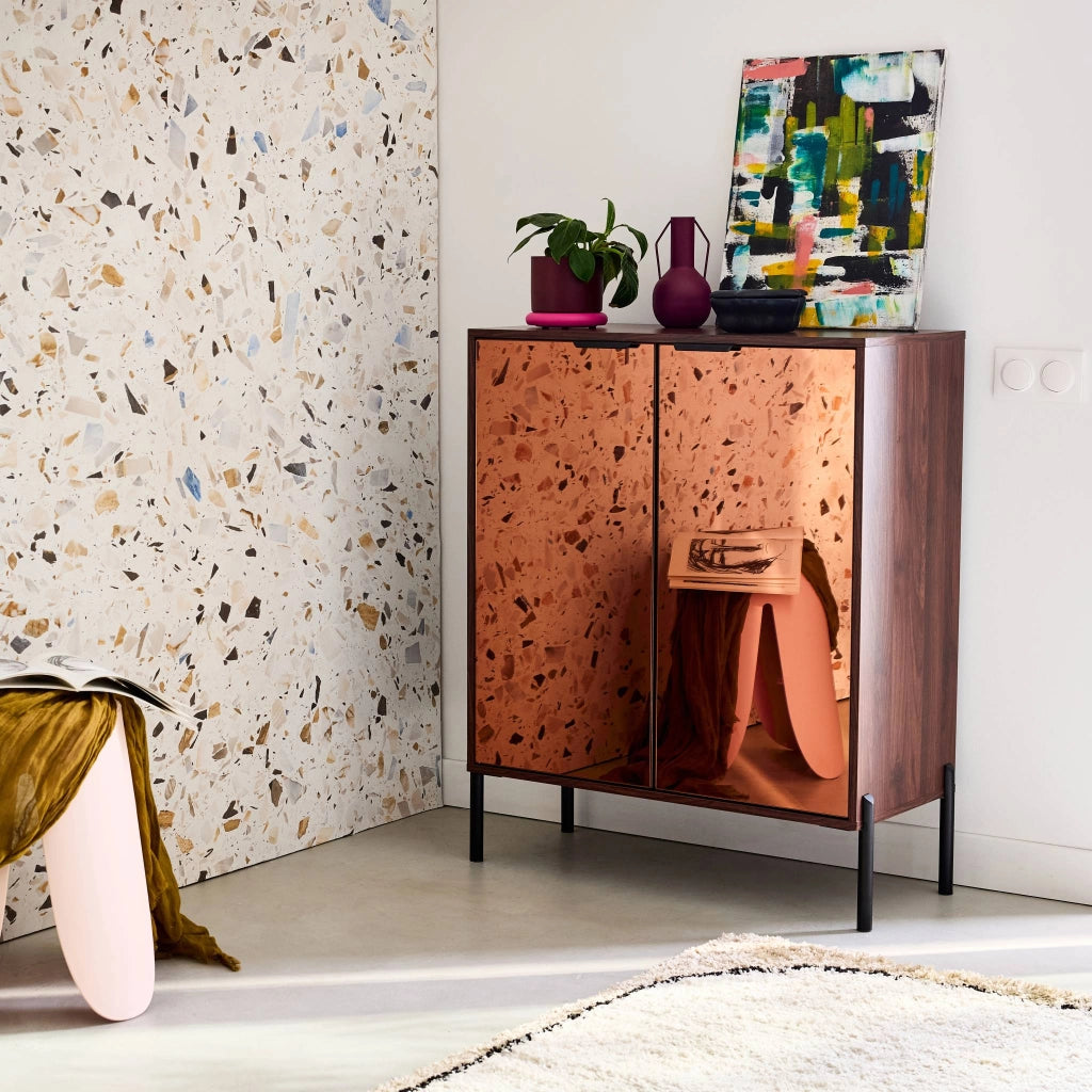 Credenza vintage effetto legno di noce, 83cm, noce