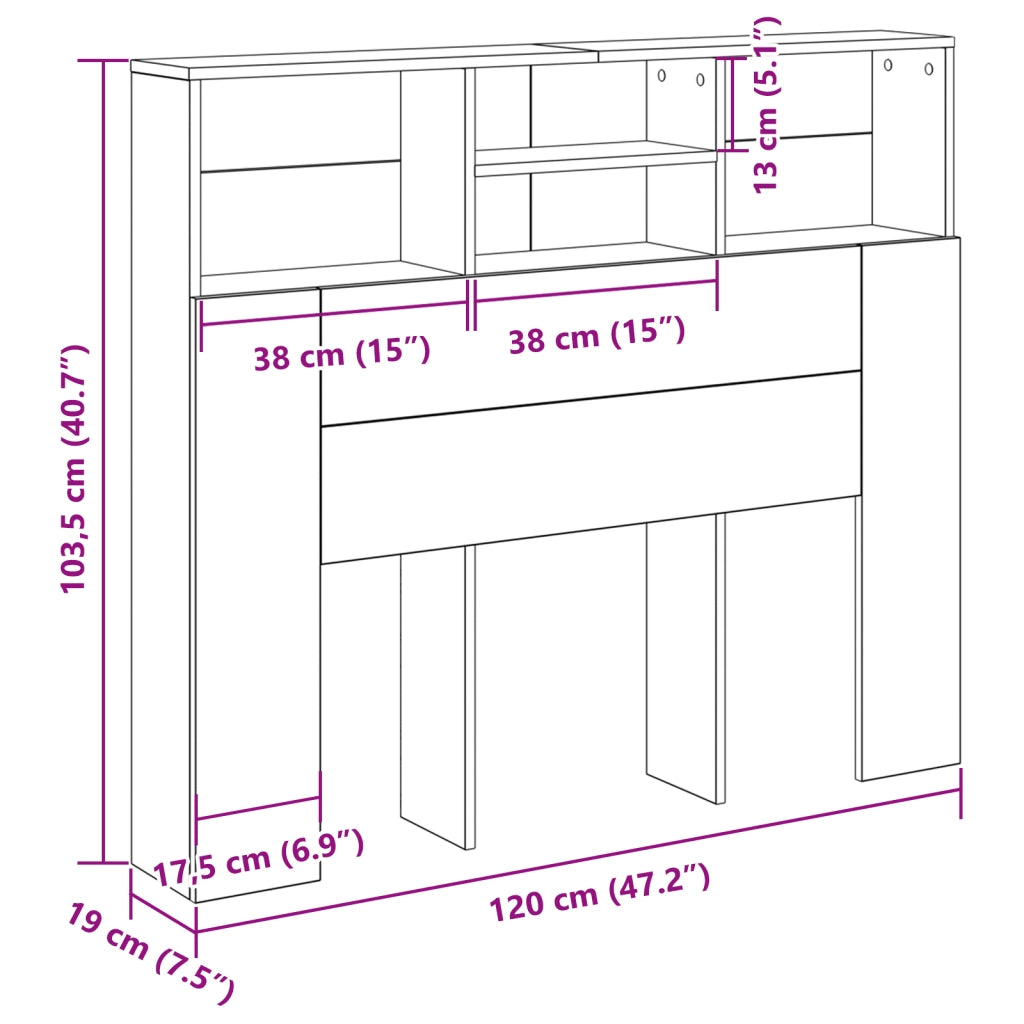 Cabina Testiera  Nero Rovere 120x19x103.5 cm Legno ingegnerizzato