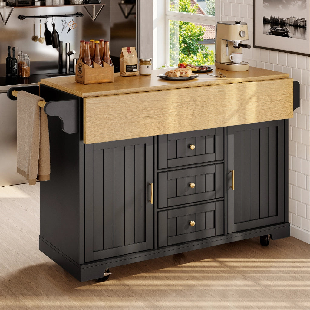 ISOLA CUCINA 120x40x95 cm MDF Nero con 3 Cassetti e Ruote