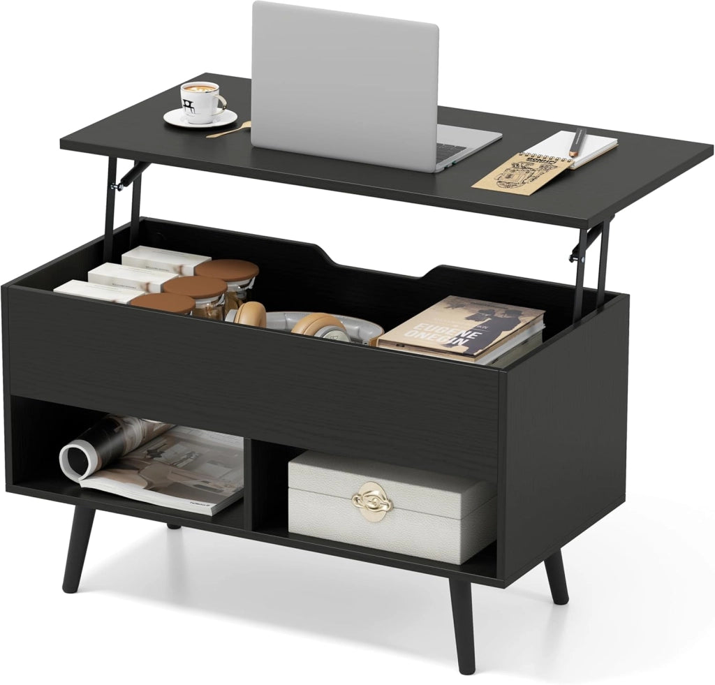 Tavolino da Salotto con Superficie Sollevabile, Tavolino da Caffè Moderno con Scompartimento Nascosto e 2 Ripiani, Ideale per Salone, Ufficio e Sala Riunioni (Grigio)