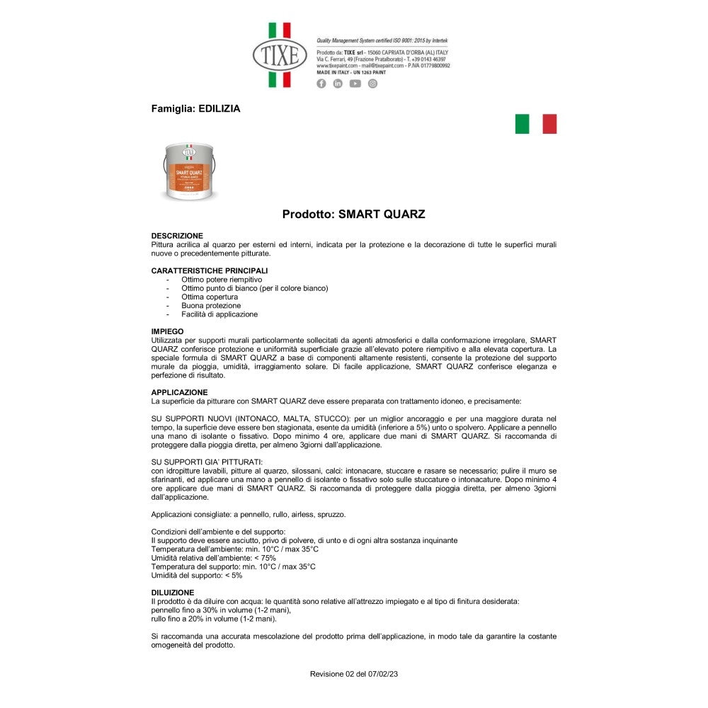 Tixe smart quarz 14lt idro pittura al quarzo acrilica bianca opaca grana fine alta copertura