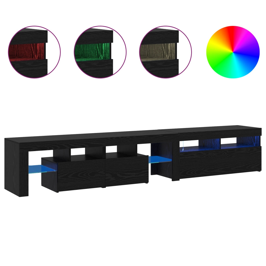 Mobili TV  2 pz con luci LED Rovere Nero Legno ingegnerizzato