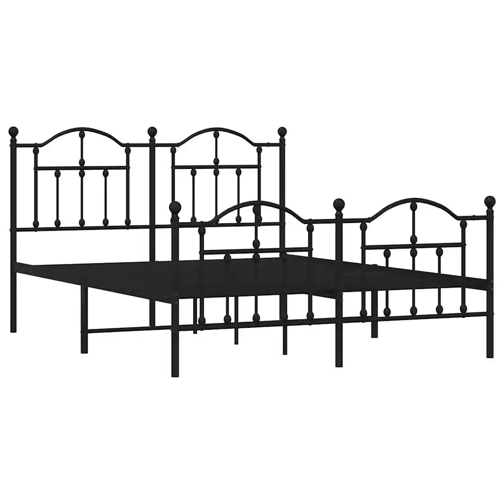 Giroletto con Testiera e Pediera-Struttura Letto Metallo Nero 135x190 cm 827851