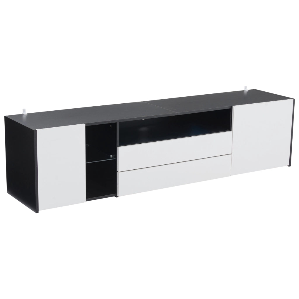 Mobile porta tv 180 cm per 75 pollici con 2 cassetti e 2 ante; bianco e nero