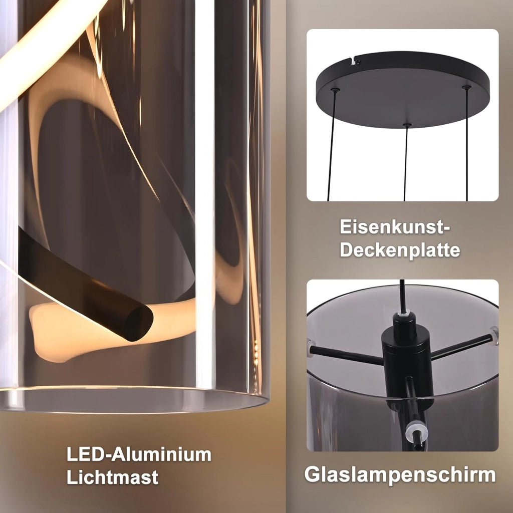 Lampada a sospensione ZMH LED 3 luci nera 150 cm 23 W altezza regolabile per soggiorno e camera da letto