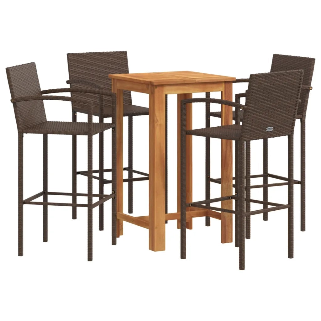 Set Bar Giardino 5pz | Set Salotto da Giardino Marrone Legno Massello Acacia e Polyrattan