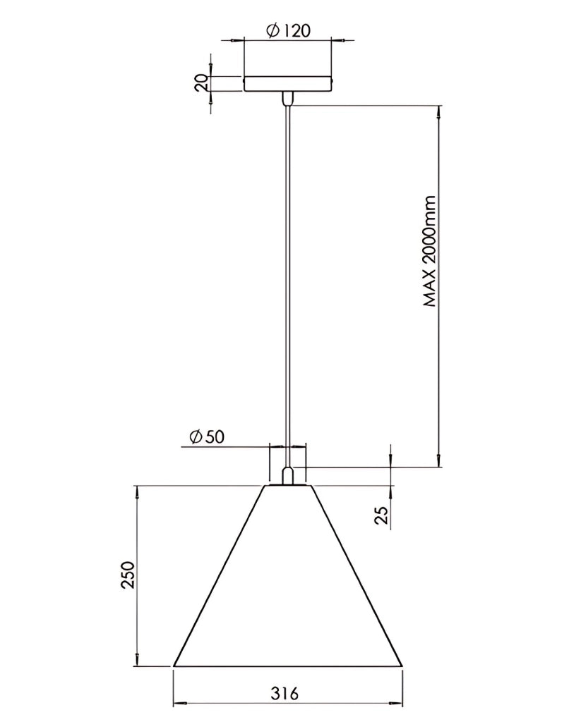 Lampada a Sospensione Cone, Struttura in Metallo e Plastica Vegetale, Attacco E27, IP20, Colore Bianco, Diametro 315mm - Design Moderno