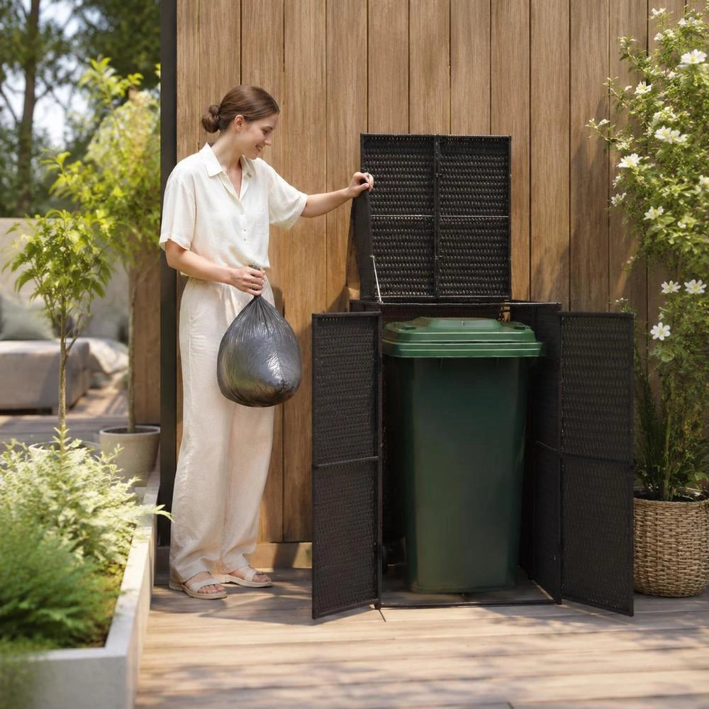 Bin Storage Unit For 1 Bin, Black, 70x80x117 Cm, Poly Rattan