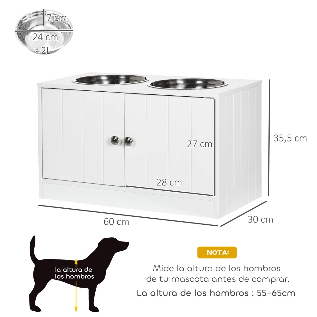 Tavolo per cani con ciotole e contenitore nascosto ¨C zephmum ¨C Bianco 60x30x35,5 cm