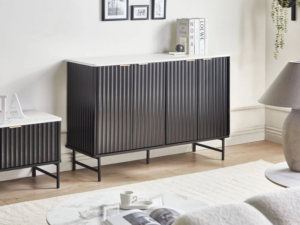 Credenza moderna soggiorno camera da letto con 4 ante in MDF effetto marmo nero camera da letto vintage classico